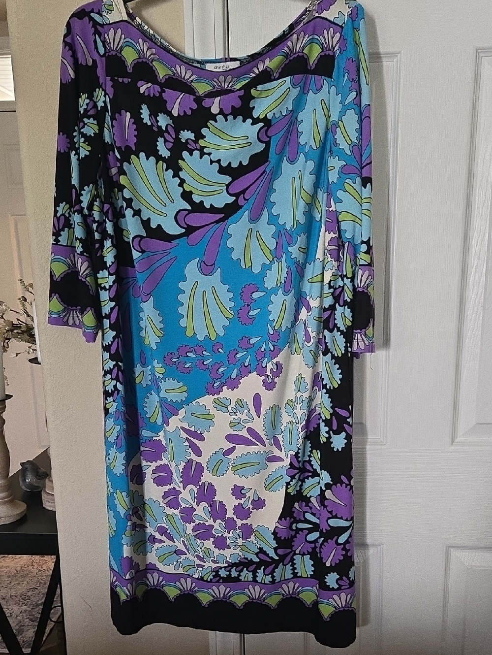 dressbarn Blue, Purple & Black Floral-Print Midi Dress